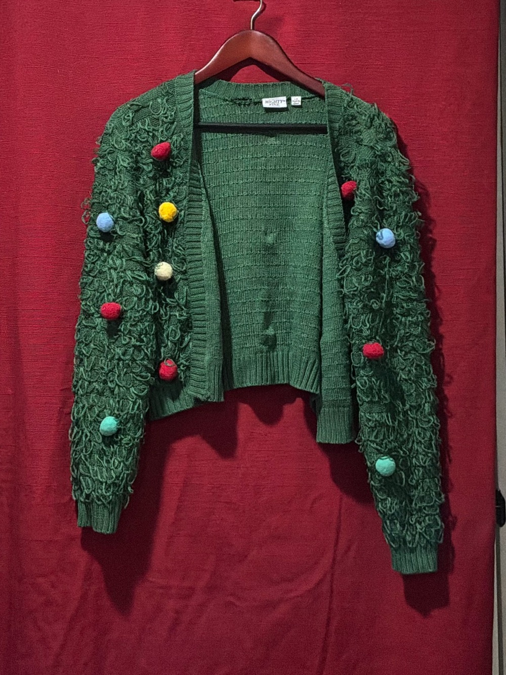 Women’s vintage y2k Green Pom-Pom Open Cardigan Sweater